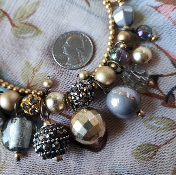 Multiple Bauble Memory Wire Beaded Choker Vintage Necklace Glass Crystals Lucite - Picture 11 of 13